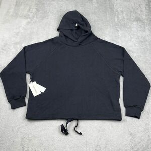 NEW EM + West 100% Organic Cotton Pullover Chinch Waist Black Pullover Hoodie XS